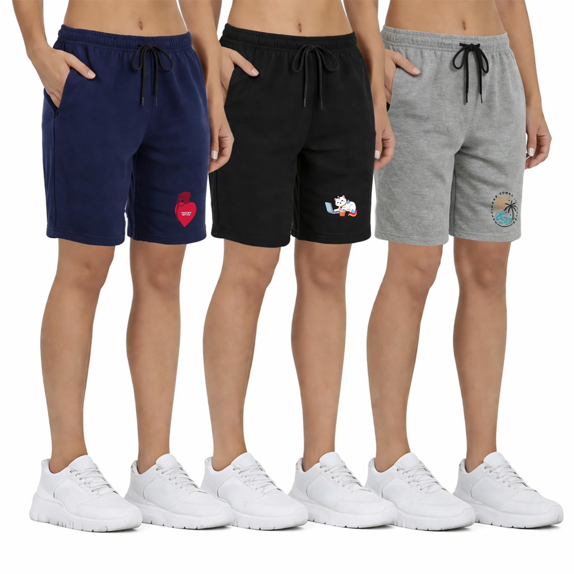buy that trendz Womens Knee Length Shorts Make Love Printed Cotton Summer Regular Fit Casual Shorts Combo for Womens Pack of 3 (S-4XL)-picture-23