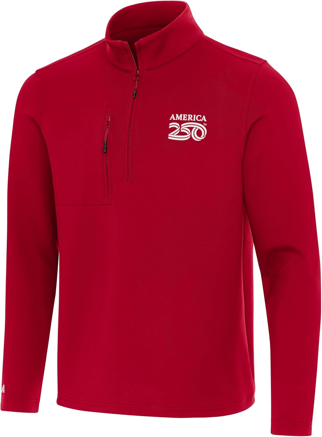 Antigua Men's America 250 Insider Quarter Zip Pullover, Matte Brushed Poly Stretch Fabric, Zipper Chest and Side Pocket Top