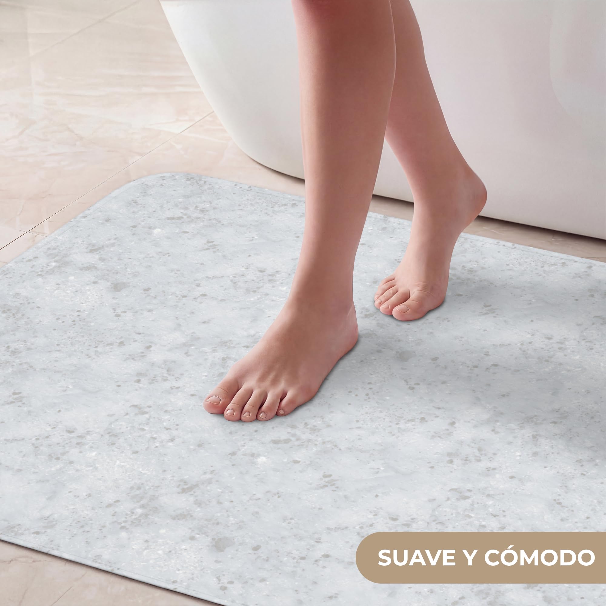 Alfombra De Baño Rectangular 60x90 cm Bathroom Bath Mat Lavable Tapete Antideslizante Alfombras Ducha Decoracion Alfombrilla Gris - Efecto terrazo - Hormigón