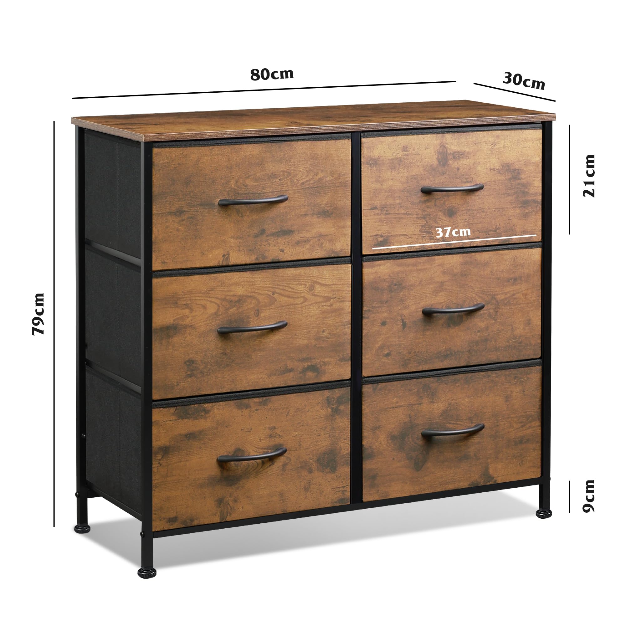 Commode à 6 tiroirs, commode blanche avec éclairage LED, pour salon et