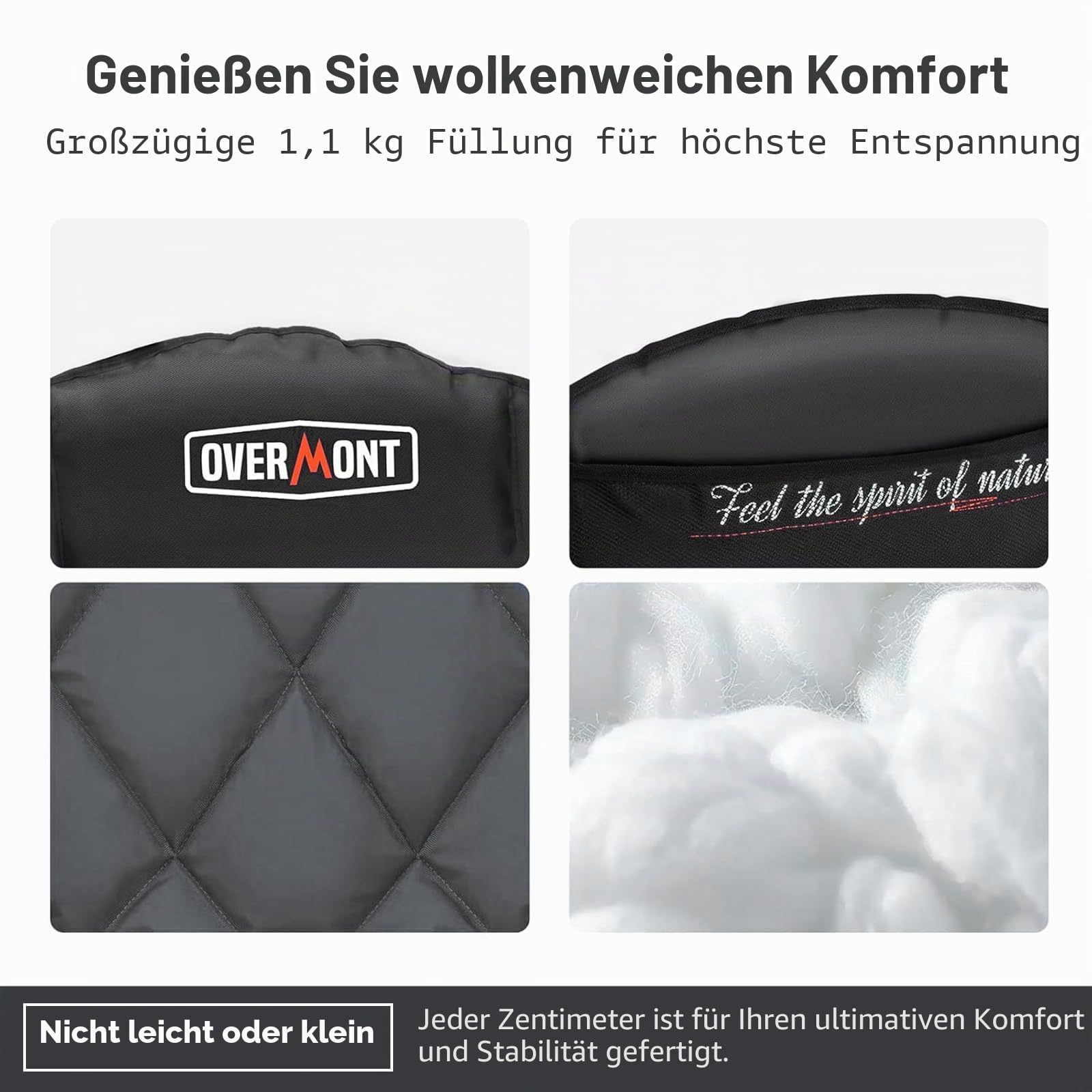 Overmont Übergroßer Klappbar Campingstuhl Campingsofa - bis 204KG Belastbar - Faltbar Campingsessel Gepolstert mit Getränkehalter Kühltasche hoher Rückenlehne für Outdoor Indoor Camping Garten Schwarz