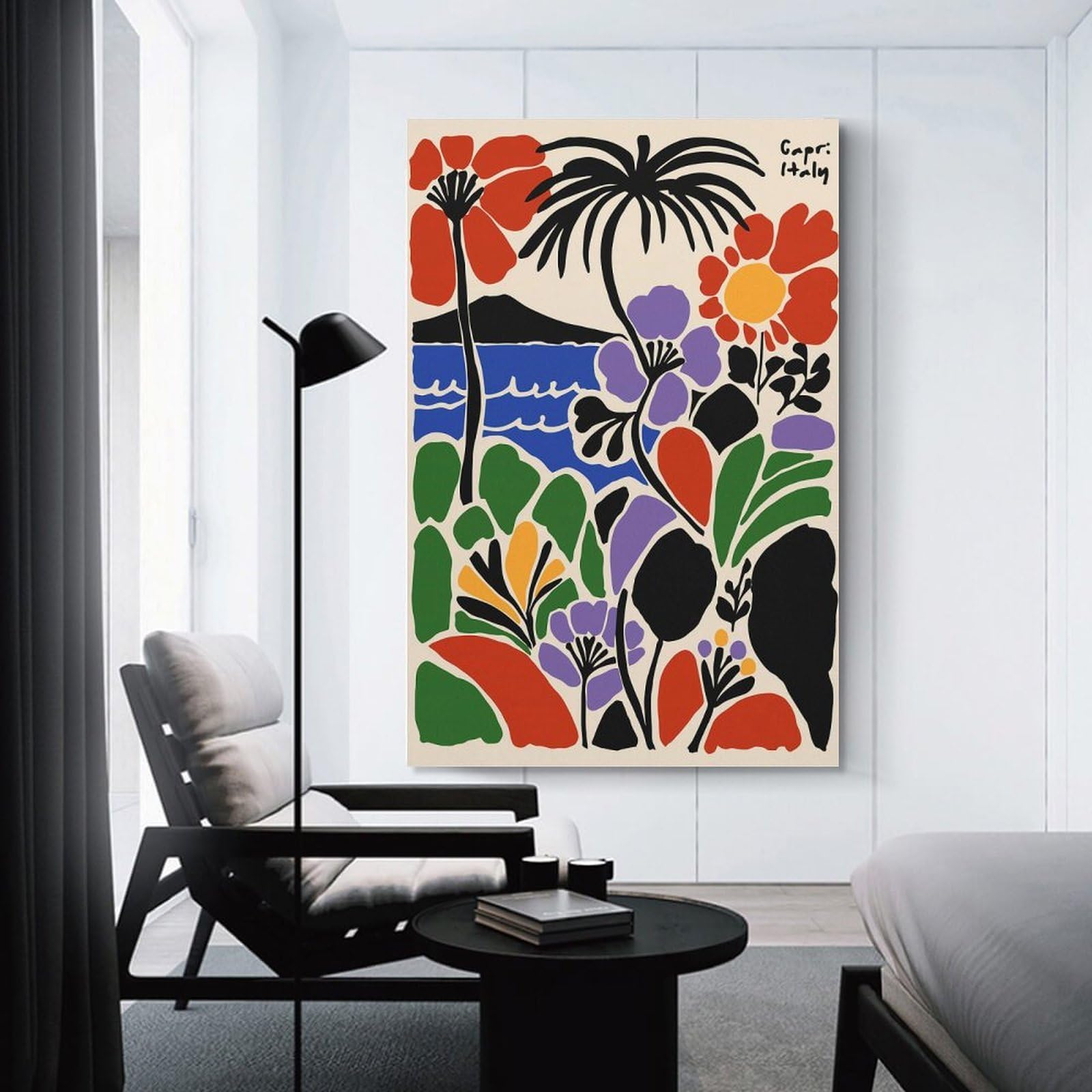 Junmoney Capri Italy Floral Landscape Art Canvas Art Print 12x18inch(30x45cm), for Feature Walls in Flats Or Modern Rooms, Ideal for Building A Coordinated Art Wall
