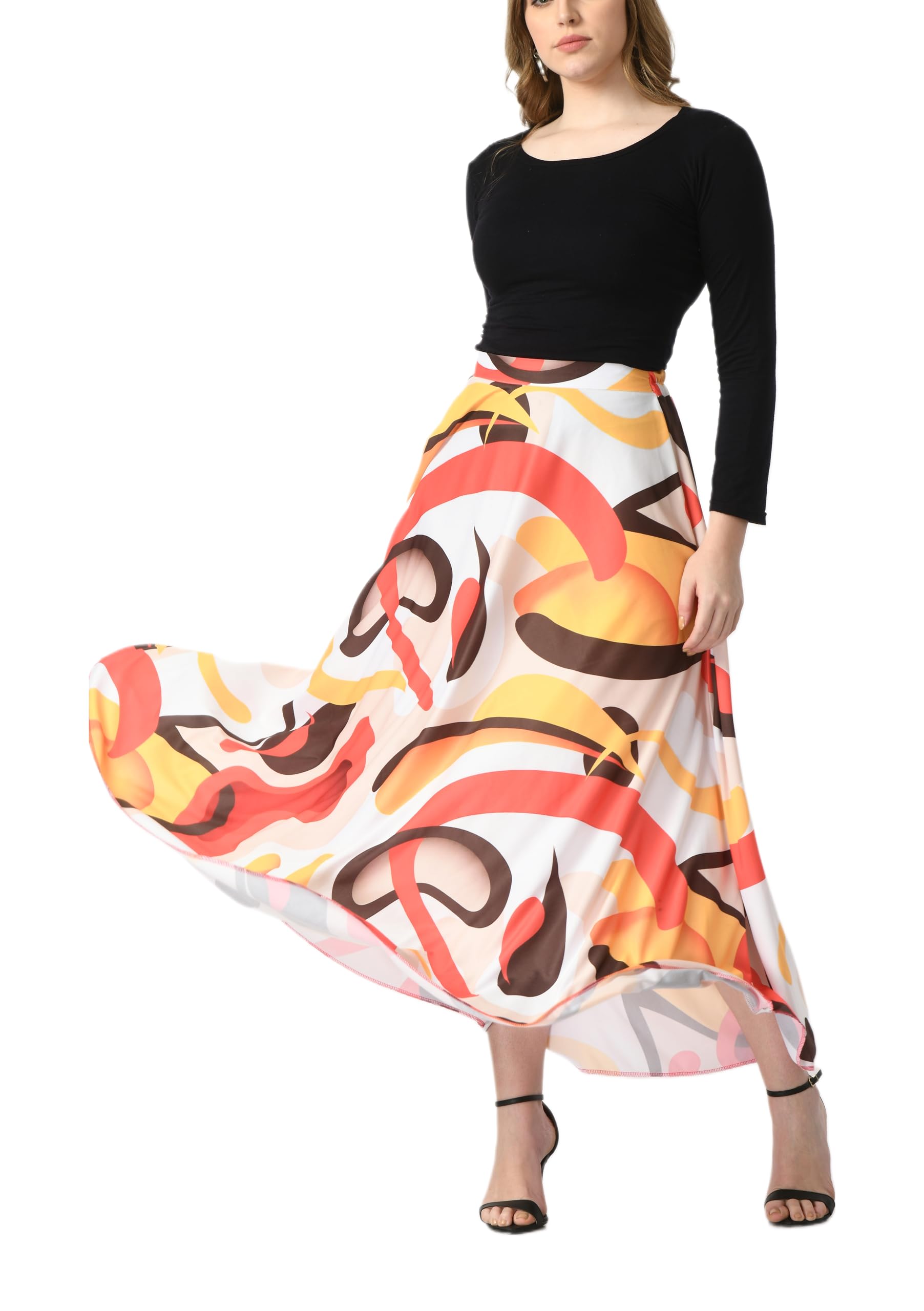 vagisha Polyblend Blooming Flared Long Stitched Floor Length Skirt for Women/Girls for Home/Outing| Printed Flare Skirt|Soft&Breathable Fabric| Elastic Band| 28"-36"|M-XXXL-picture-30