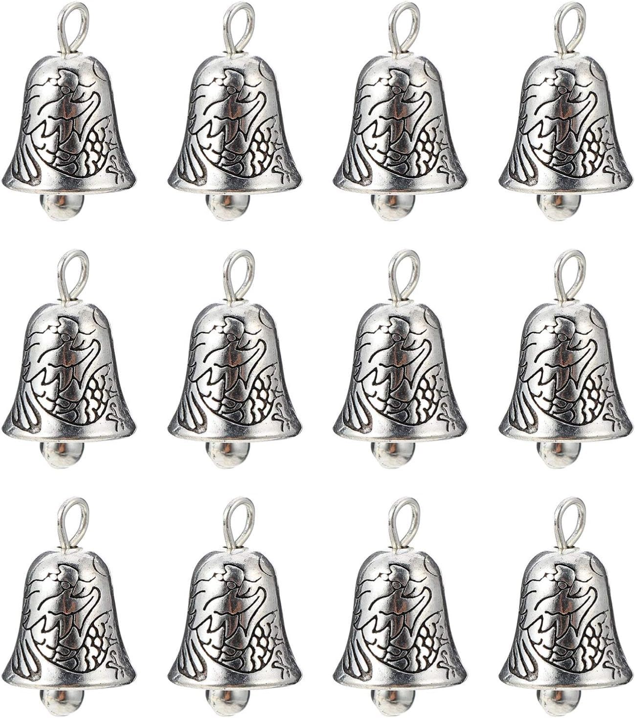 Antique Silver Bells Christmas Bell Charms Pendants, 20 Pcs Jingle Bells Decorative Vintage Craft Bells Christmas Tree Pendants for DIY Necklace Bracelet Jewelry Making