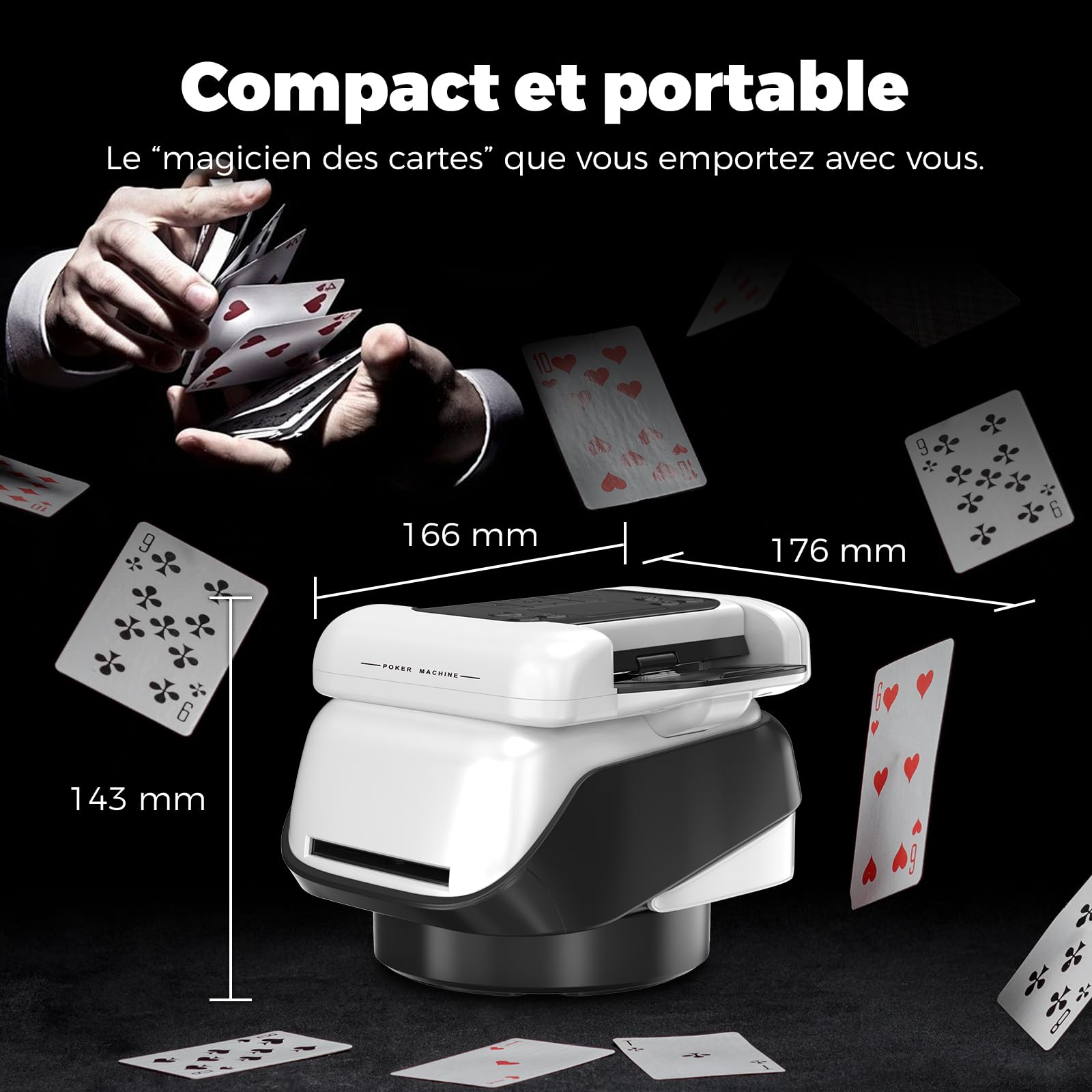 Mélangeur et distributeur de cartes automatique avec fonction de rotation à 360°, répartition de cartes réglable pour plusieurs joueurs, angle de sortie polyvalent et compatibilité avec