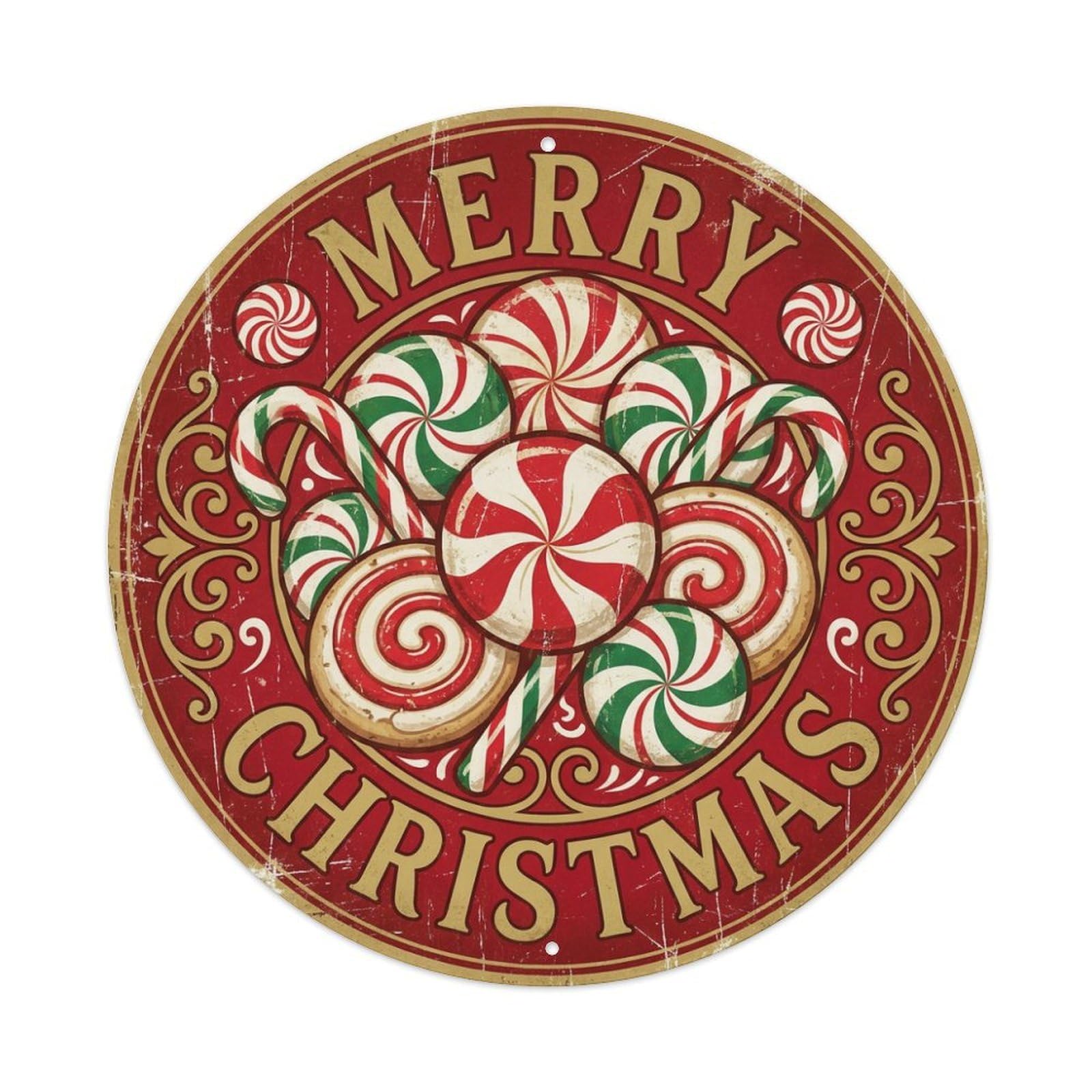 Merry Christmas Peppermint Swirl Joy Metal Tin Sign