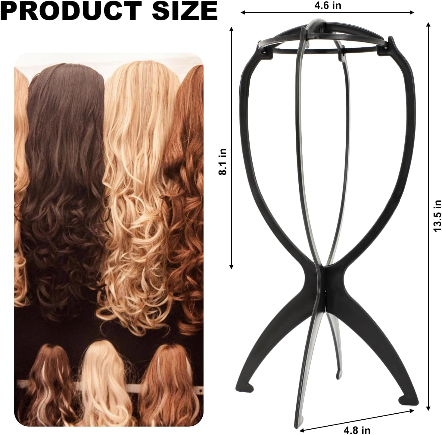 2 Pack Travel Wig Stand Holder, Foldable Portable Wig Head Stand for Styling & Storage, Ideal for Short Wigs & Cosplay Accessories (Black)