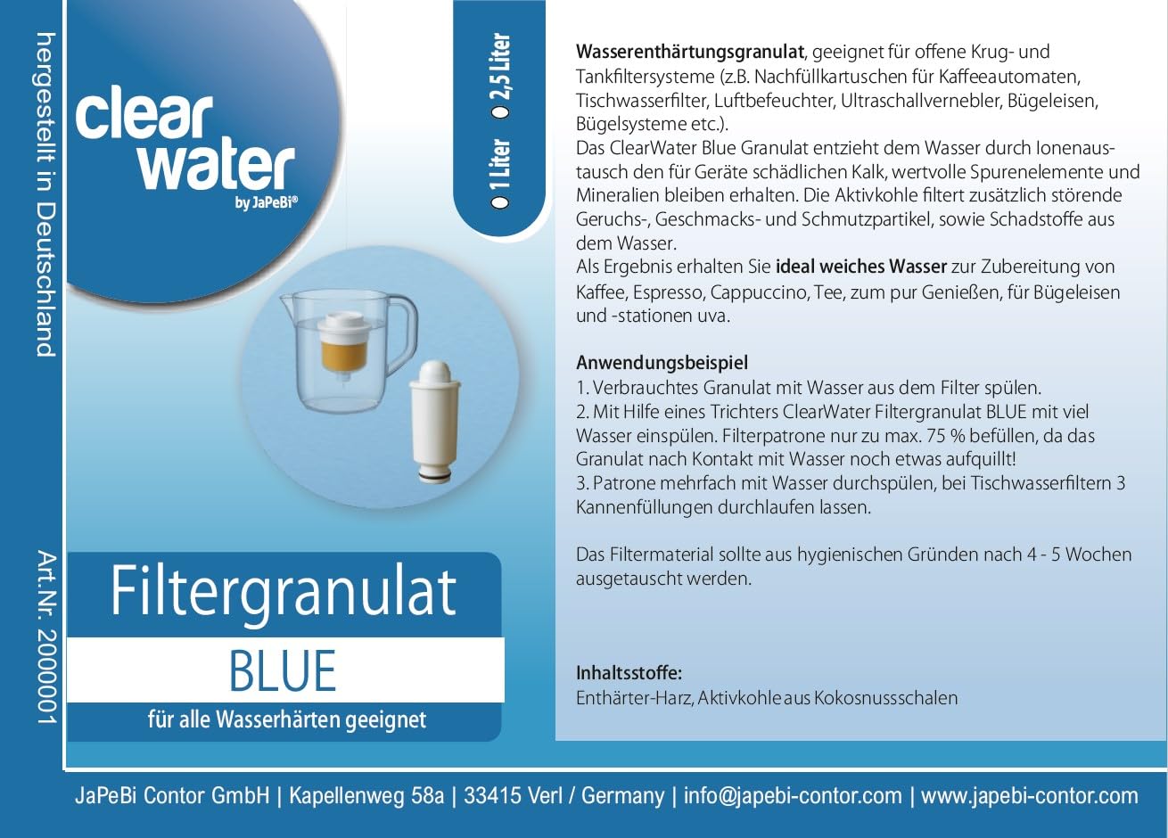 5L Filtergranulat Nachfüllgranulat für Wasserfilter – gegen Kalk & Schadstoffe – für Filterkannen, Kaffeevollautomaten, Bügelstationen, Luftbefeuchter