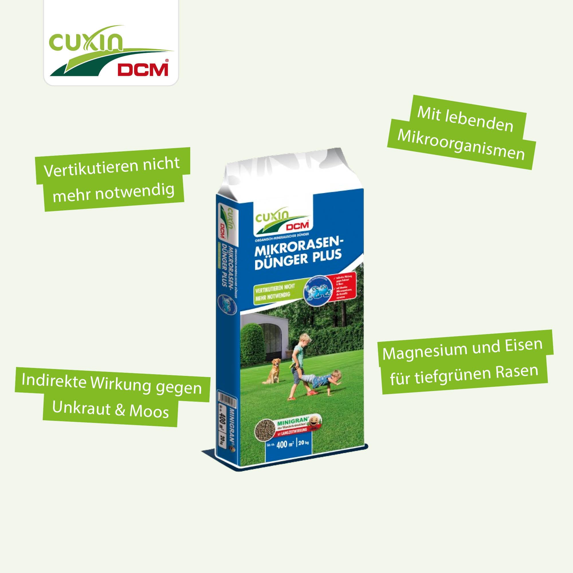 Cuxin Dcm Mikrorasen-Dünger Plus 20 kg Fertilizzante per Prato Anti Muschio Fertilizzante Lunga Durata