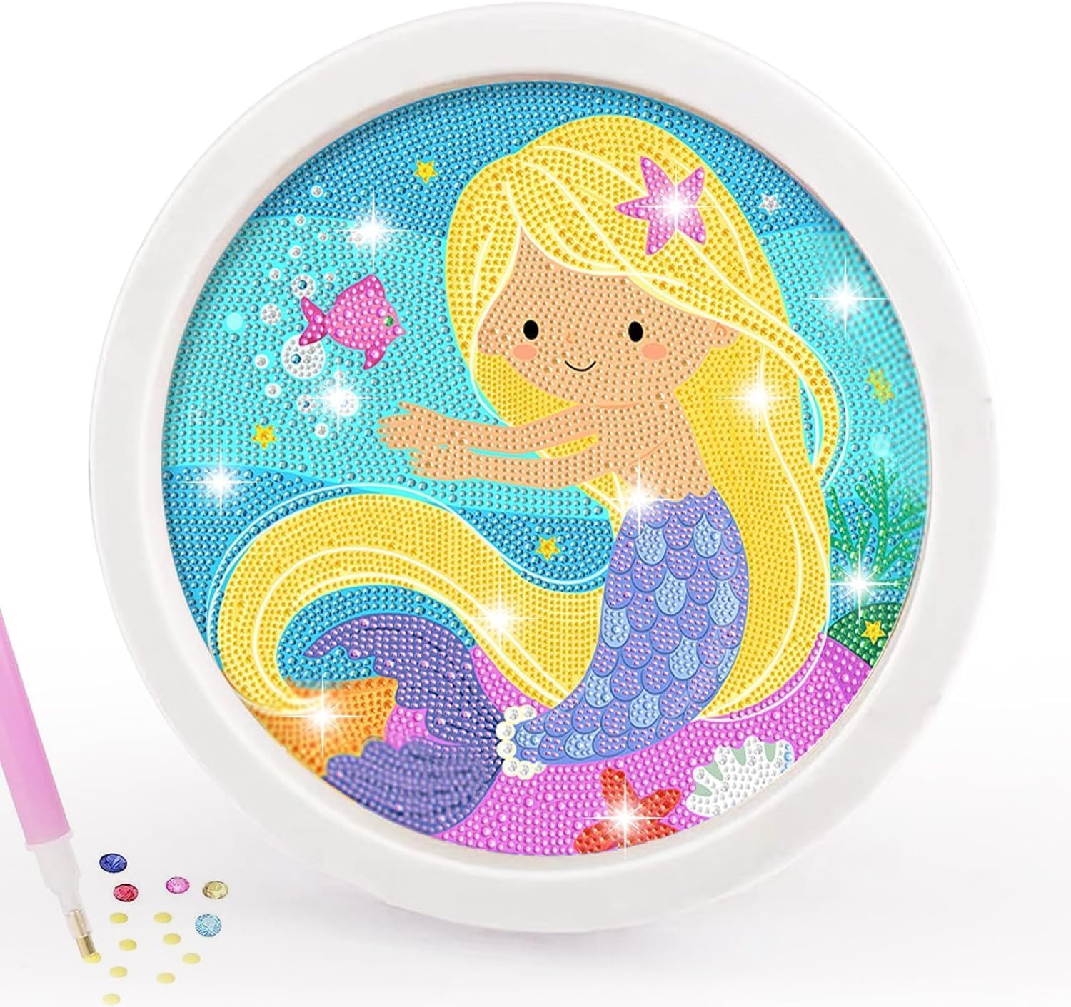 HIKIN SUPERMARKET 5D Unicorn Diamond Painting Kits for Kids with Wooden Frame Cute Animal Art and Crafts for Kids Ages (6-12) Diamond Painting Frame (Mermaid)-picture-30