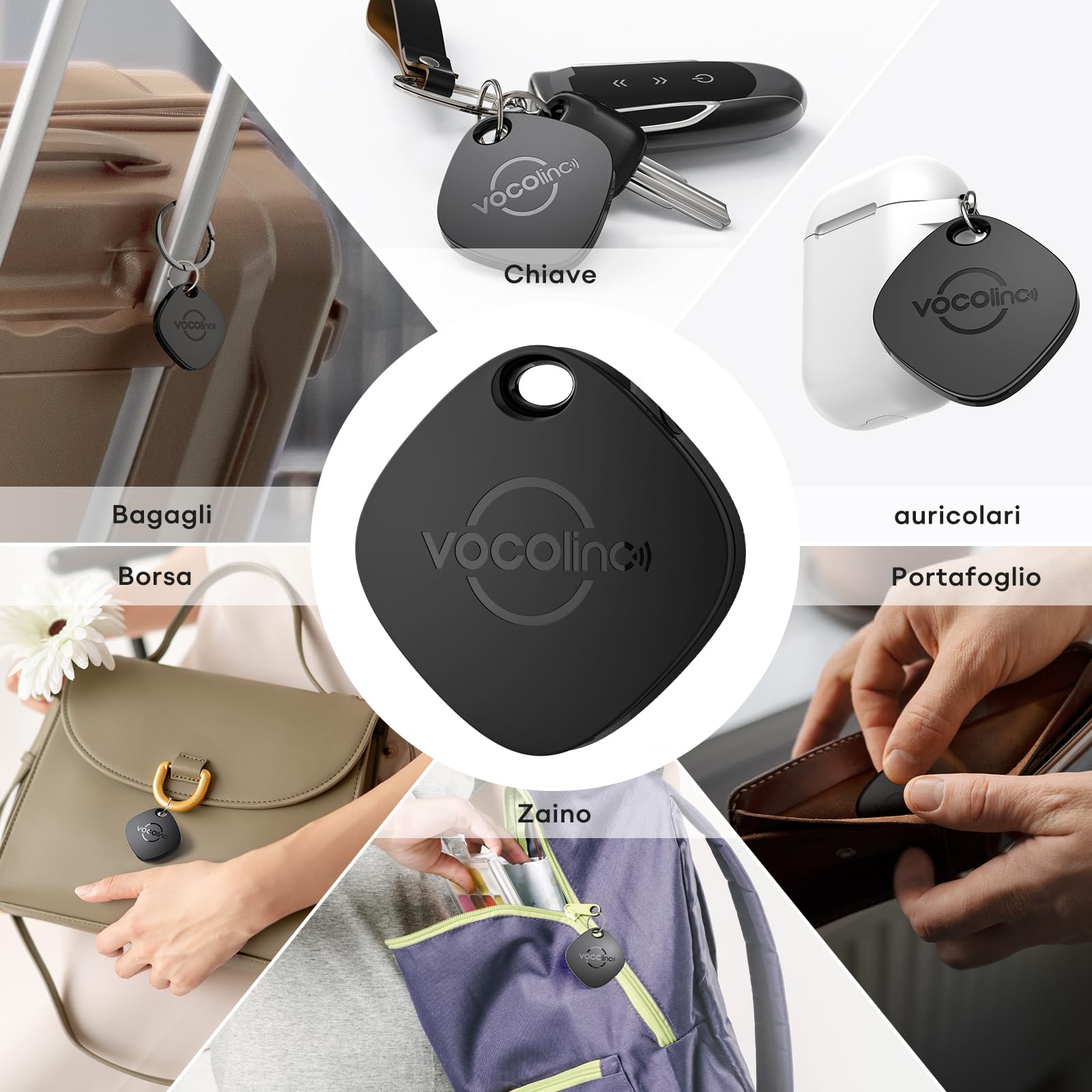 VOCOlinc Air Tag Tracker 2 Pezzi, Bluetooth Localizzatore Chiavi Compatibile con Apple Dov’è App, Trova Oggetti per Portafogli Valigie Bagagli, Batteria Sostituibile