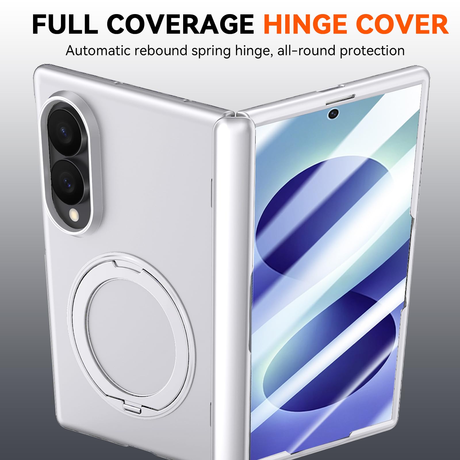 Funda para Samsung Galaxy Z Fold 8 (ancha) con soporte de anillo magnético, [compatible con Magsafe] Protector de pantalla integrado, cobertura completa, bisagra, protección para teléfono Z
