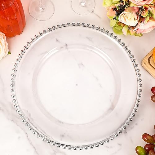 Miniatura 7 de Gerrii 50 platos de carga transparentes de 13 pulgadas redondos de plástico con borde de cuentas, platos decorativos para el hogar, boda, cocina,