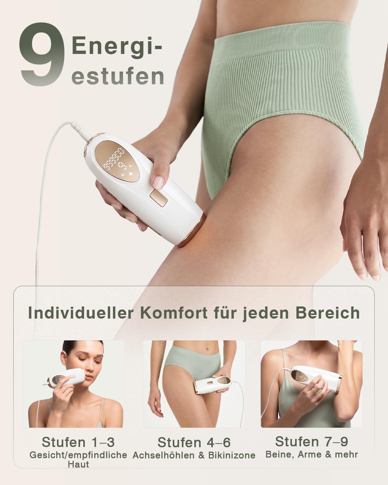 IPL Geräte Haarentfernung 5℃ Eiskühlkontakt Schmerzfreie Haarentfernungsgerät 86% Haarreduktion Körper Gesicht Bikini Achseln Beine