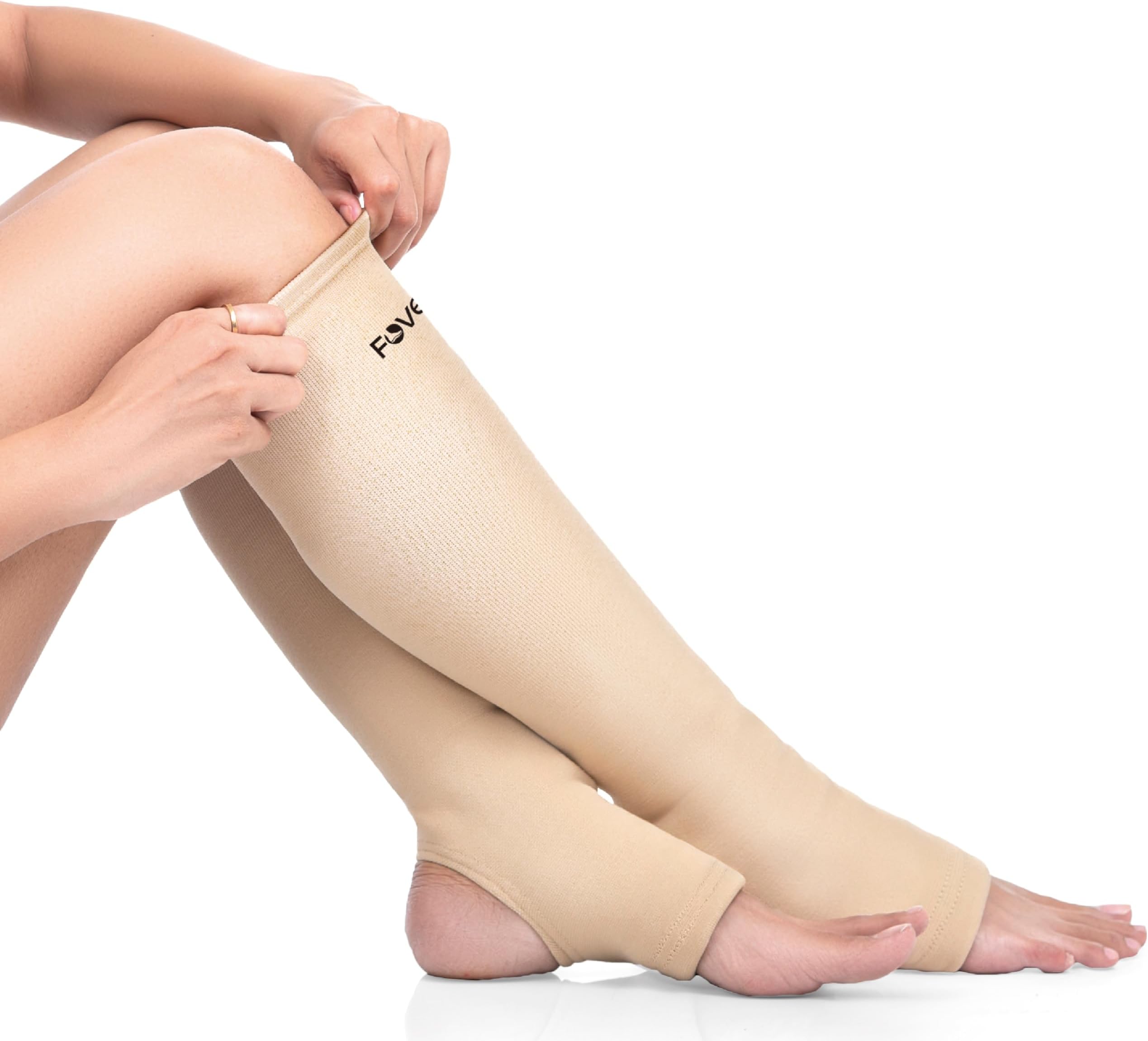 FOVERA Varicose Veins Compression Stockings (Below Knee), Open Toe knee length Sleeves for Swelling, Edema, Sore & Aching Legs, Pain Relief & Post Pregnancy, for Men & Women