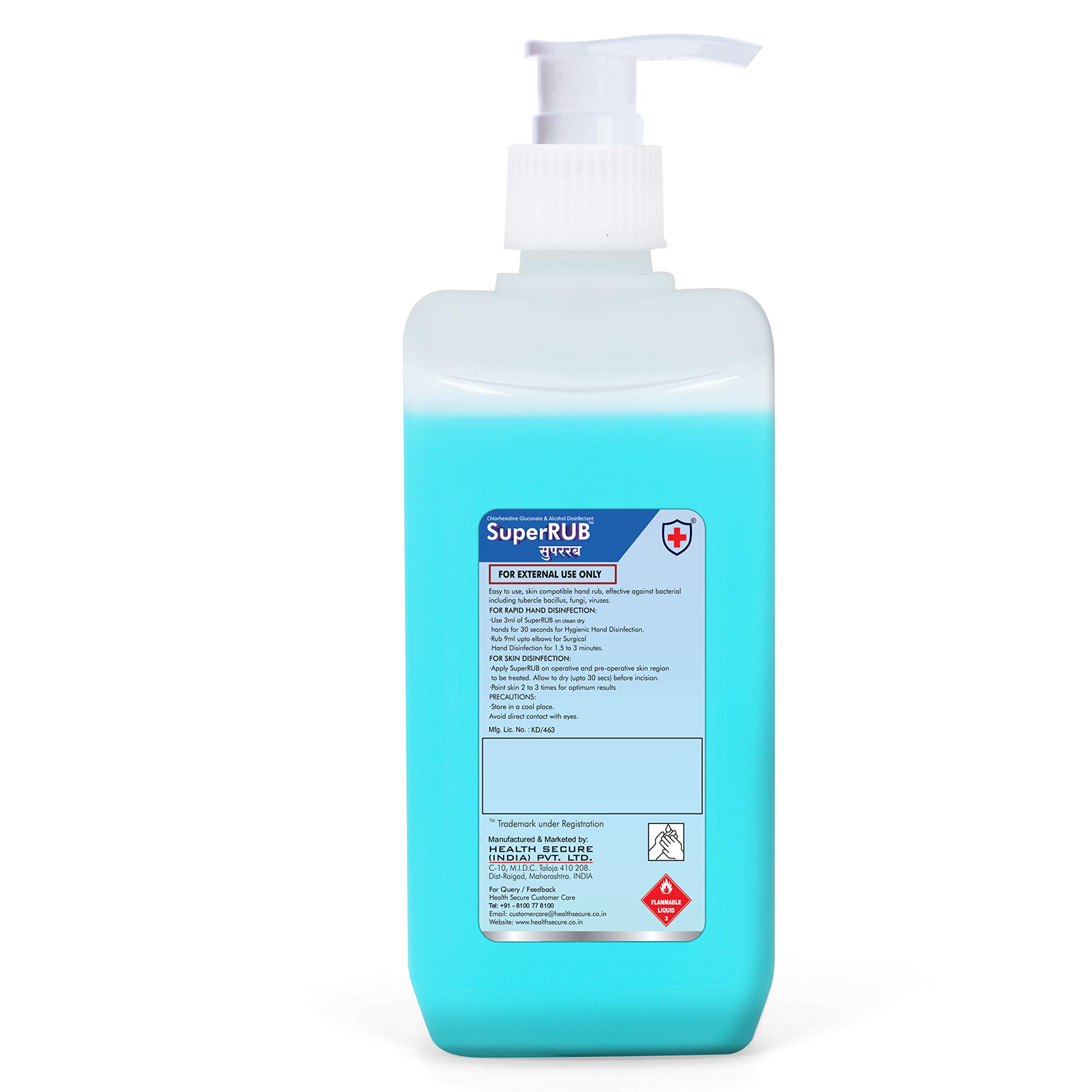 SuperRub Hand Sanitizer Liquid 500ml Alcohol Based Hand Sanitizer with Dispenser Pump