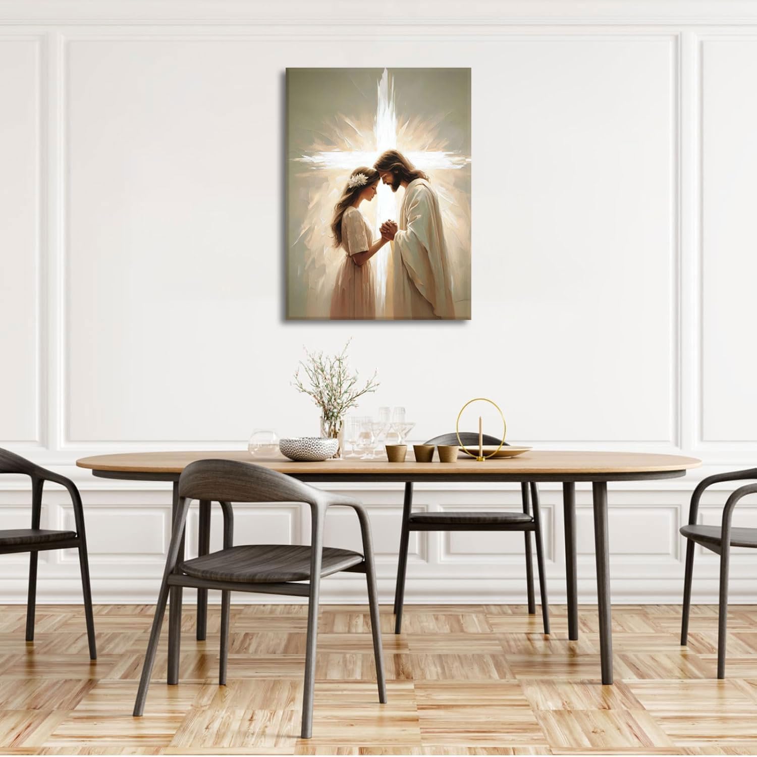 Jesus Praying with Woman Canvas Wall Art Jesus with Girl Painting Christian Cross Wall Decor Pictures God Poster Prints for Living Room Bedroom Church Home Decorations 12x16in Ready to Hang - Image 7