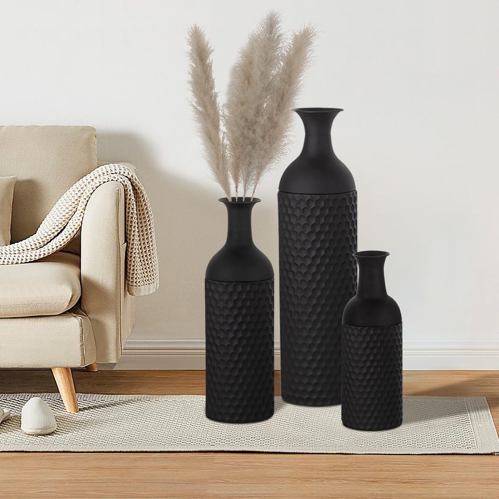 Amazon.com: Set of 3 Black Floor Standing Vases Large 27 inch Tall ...