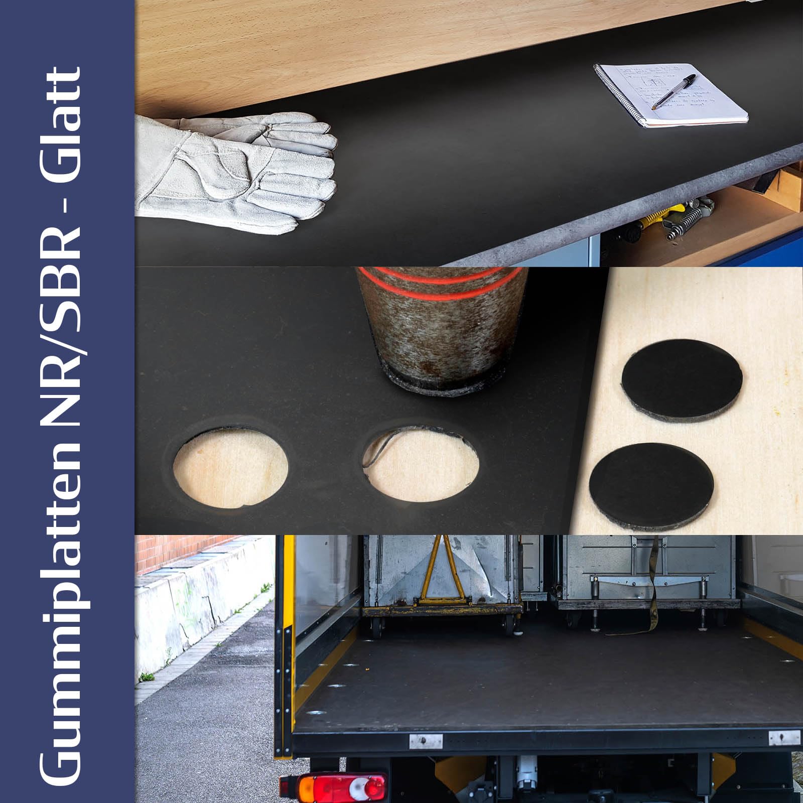 Nova Forma Gummimatte NR/SBR 3 mm - 120 x 50 cm - Vollgummi Zuschnitt | Glatte Gummi-Matte von der Rolle - vielseitig einsetzbar in Werkstatt, Beruf & Privat - Gummiplatten in 8 Stärken - Meterware