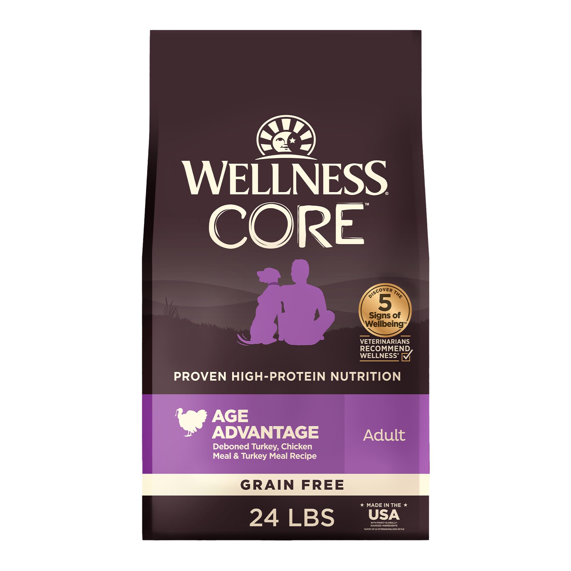 Wellness CORE Senior Dry Dog Food, Grain-Free, High Protein, Natural, Age Advantage Turkey & Chicken Recipe, (24-Pound Bag)