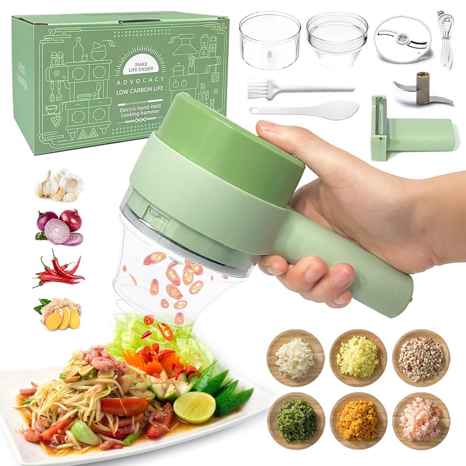 Slicer Ease Elektro-Zerkleinerer - 4-in-1 Küchenhelfer Für Gemüse, Kräuter & Mehr