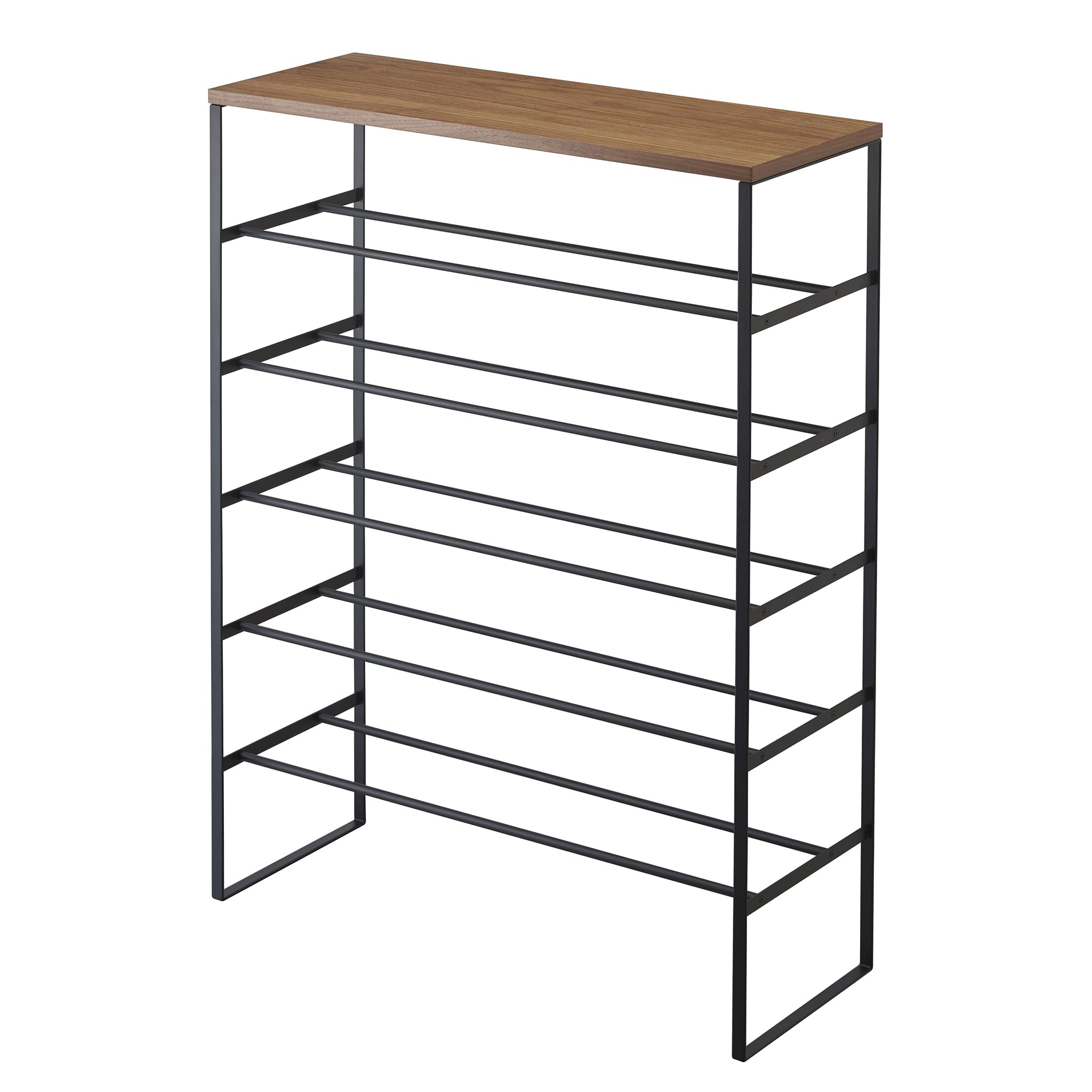 YAMAZAKI 3370 Tower 6~Tiered Wood~Top Shoe Rack, Black, Steel/Wood, 66 x 25 x 87 cm