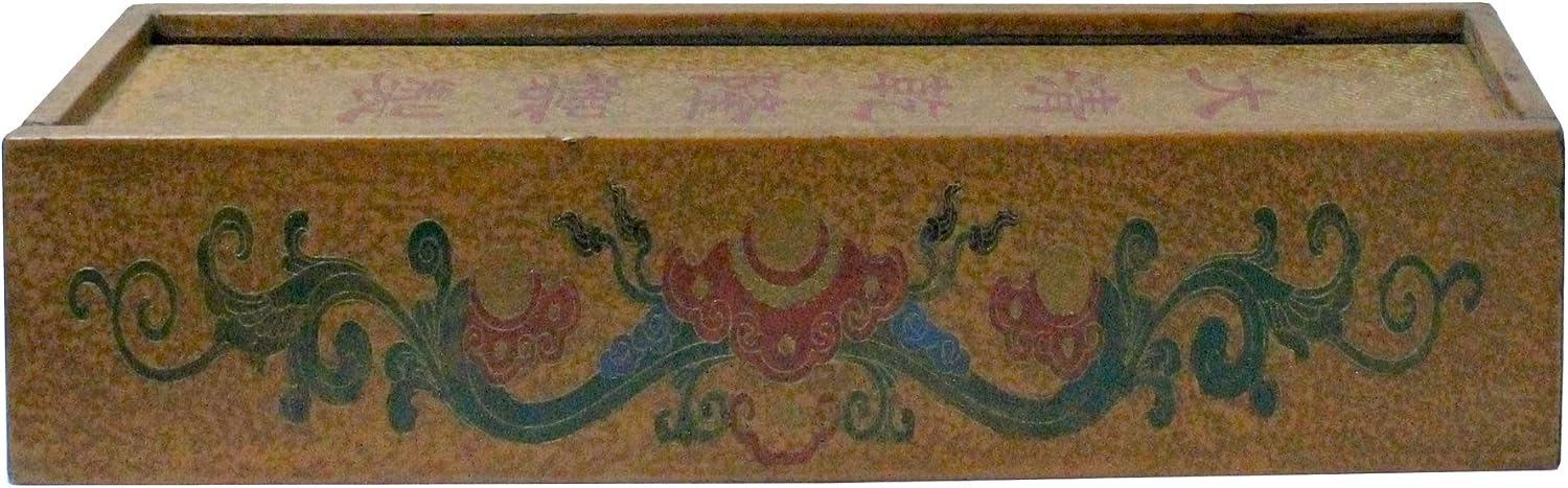 Chinese Distressed Yellow Lacquer Chinoiserie Long Rectangular Treasure Box Acs5461