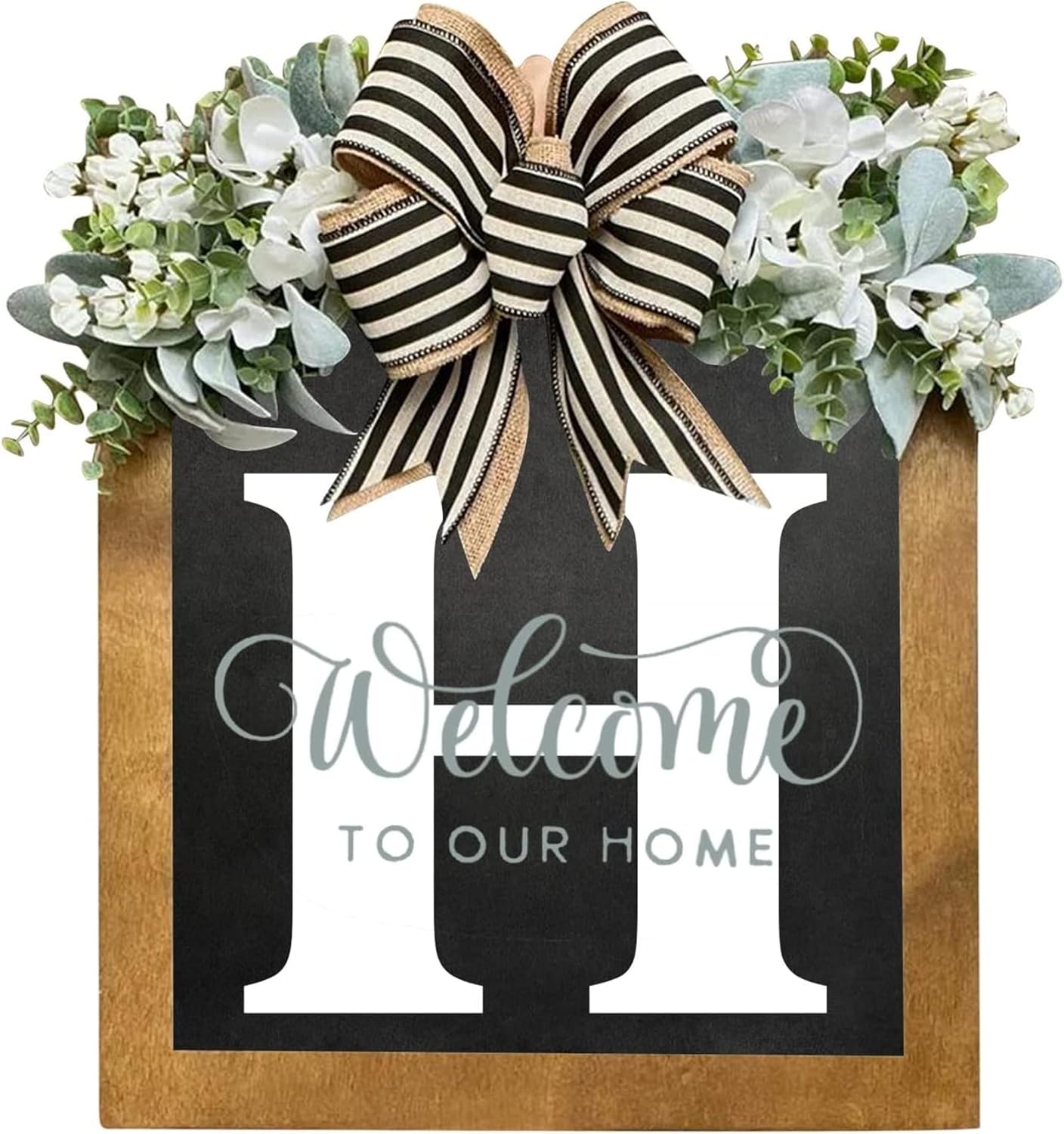 16'' Personalized Last Name Welcome Sign, Door Wreaths for Front Door Outside, Spring Wreath for Front Door Decor, Farmhouse New Home Gifts for Home (H)