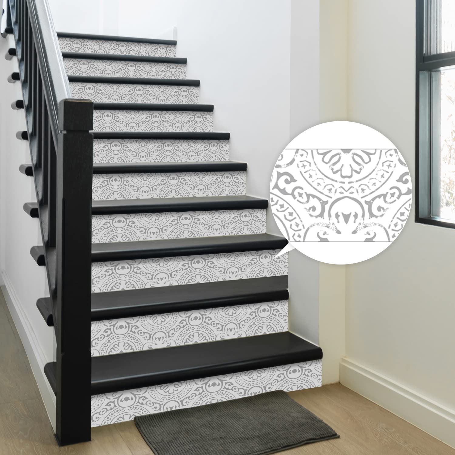 Rénover escalier abîmé sans travaux avec sticker vinyle gris 13 pièces