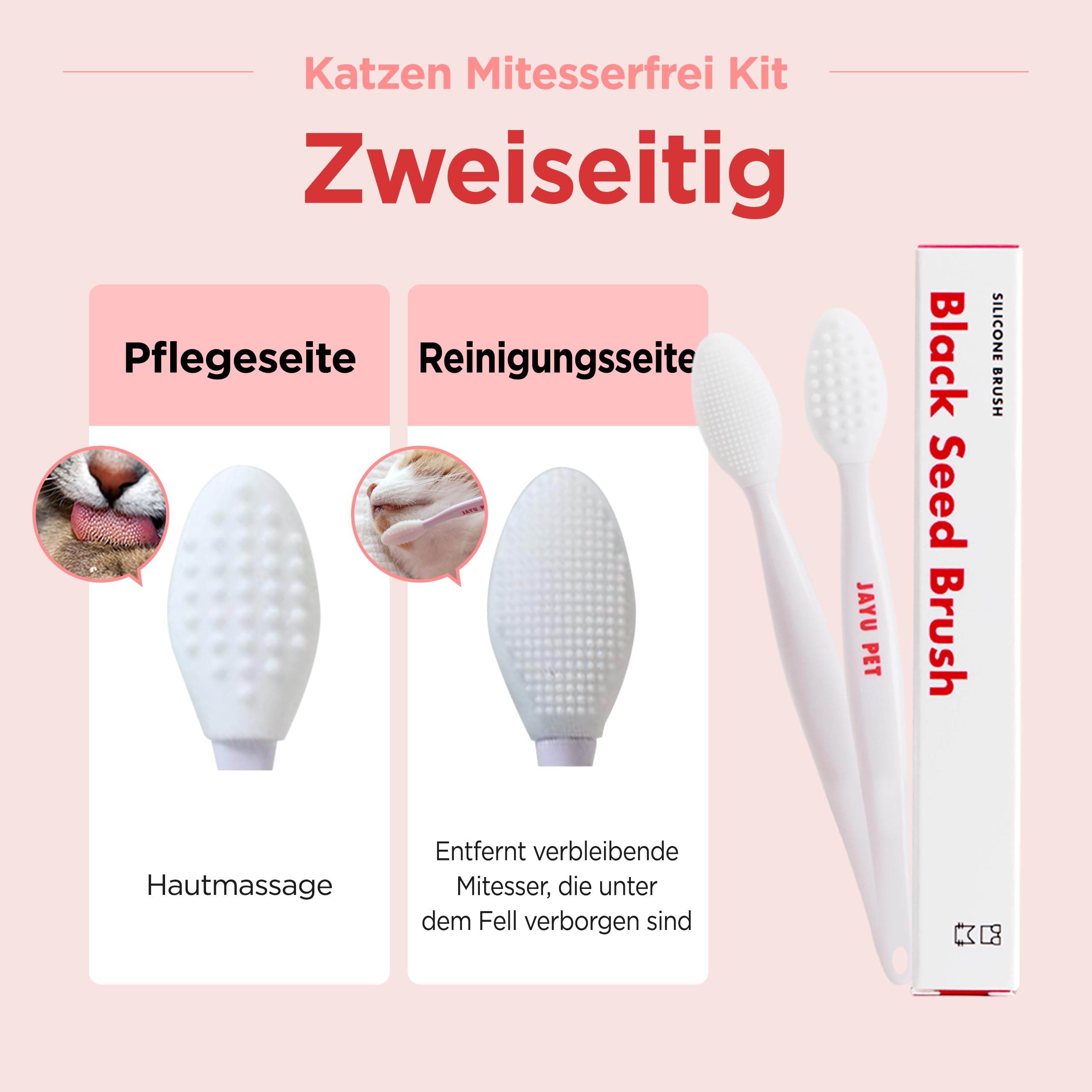 JAYU PET Katzen Mitesserfrei Kit – Mitesser-Entferner & Kinnakne Behandlung für Katzen, Schwarzkümmel Reiniger mit Silikon Peeling Bürste, hypoallergen, sanfte Katzenpflege für klare Haut