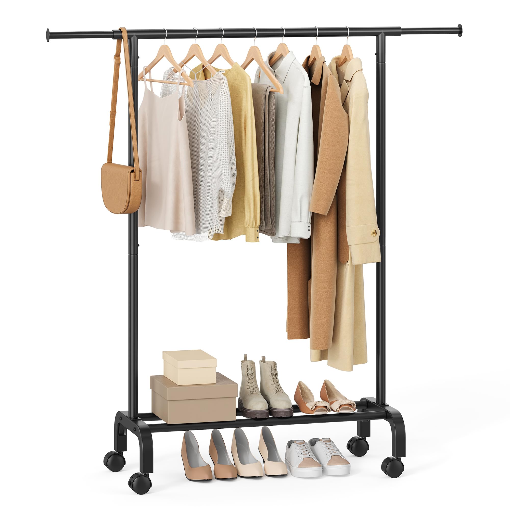 SONGMICS Clothes Rail, Clothes Rack, Extendable Hanging Rail, Clothing Storage with Wheels, 45 kg Total Max. Load, 40 x (83-120) x 156 cm, Ink Black HSR134B01