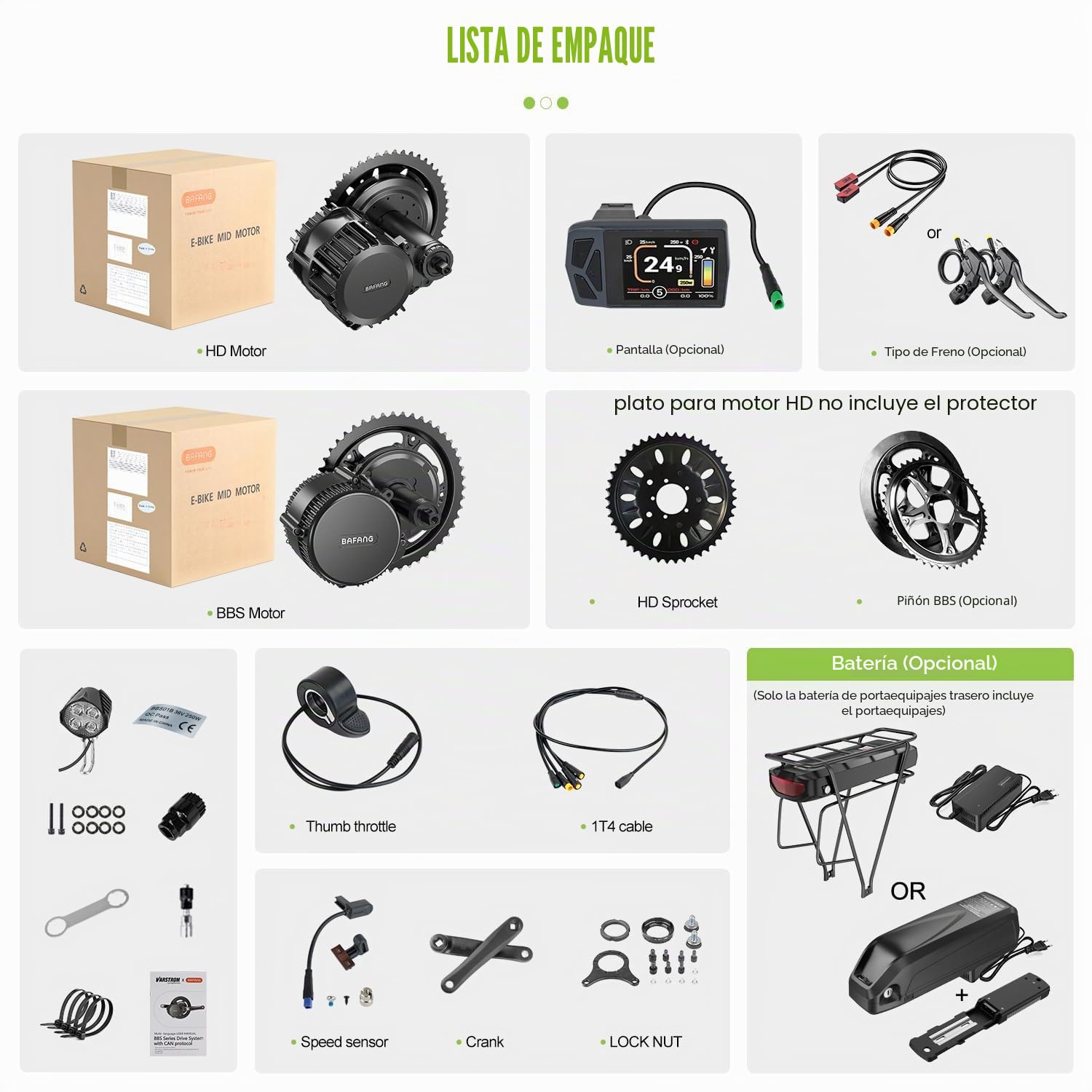 BAFANG Conversión Kit de Bicicleta Eléctrica DIY con Motor Central Incluye Opciones Paquete de Batería, BBS02B BBS-HD 250W, para BB 68-73MM/85-105MM/105-125MM con Pantalla LCD