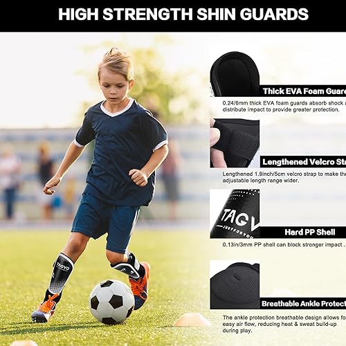 Miniatura 2 de TAGVO Espinilleras de fútbol para niños, jóvenes y adultos, equipo protector de fútbol para niños, niñas y hombres, espinilleras de fútbol para niños