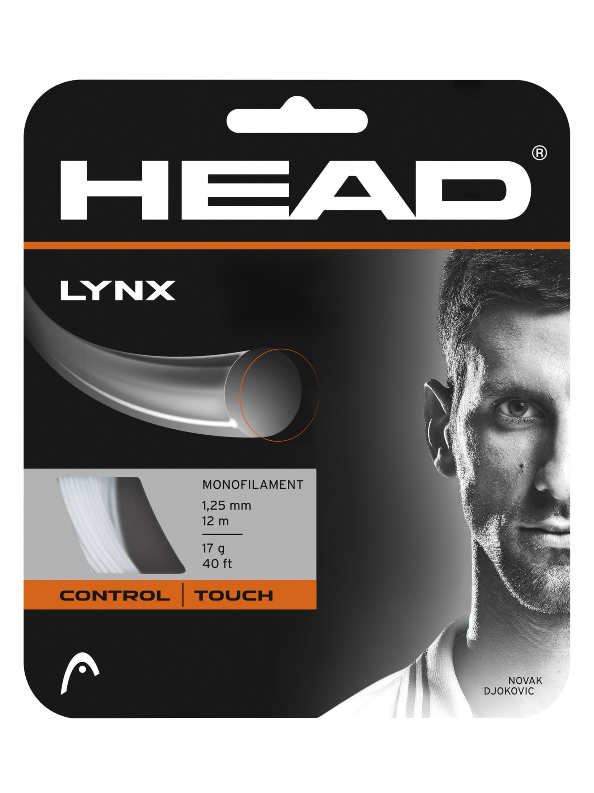 Head Lynx Tennis Racket String 40' Set - 17 Gauge Monofilament Racquet String, White