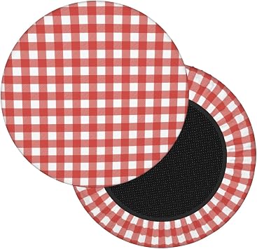 Textured Red White Plaid Checkered Bar Stool Covers Round Elastic Seat Cover Stretch Cushion Chair Slipcover 1pc