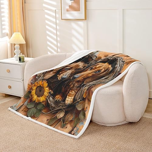 Miniatura 3 de Manta de vellón con diseño de animales de dibujos animados, diseño de madera de girasol amarillo, para cama, sofá, decoración de habitación de niños