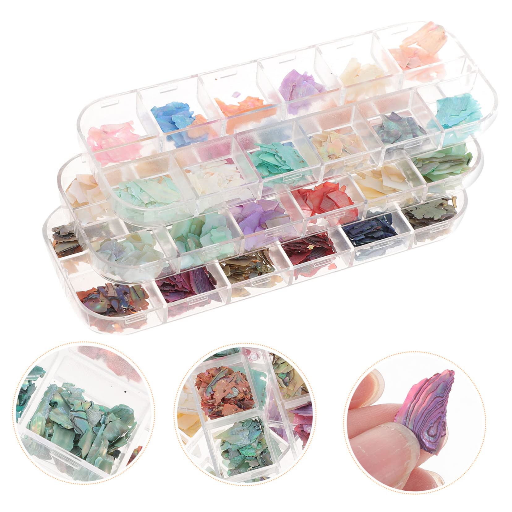 SOESFOUFU Nail Flakes Gems Set 3 Boxes of Manicure Stickers Cutie Charm Decorations for DIY Nails Salon or Home Use