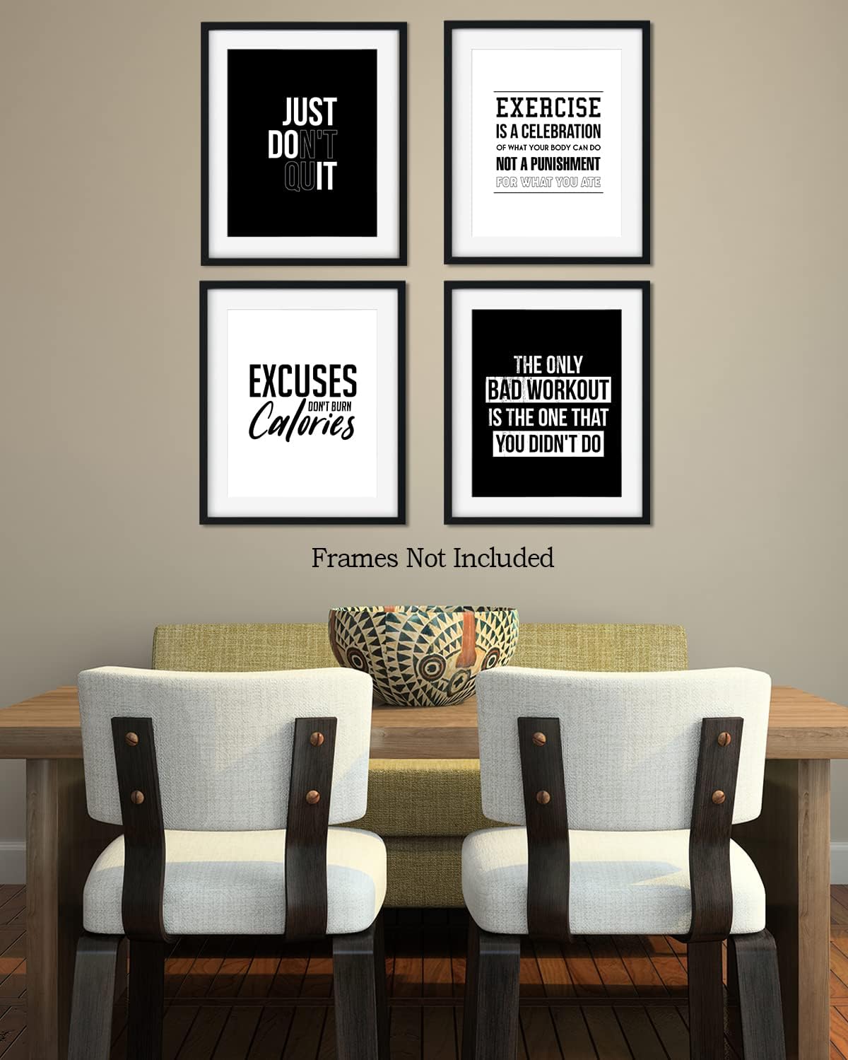 Govivo Motivational Wall Art, Gym Wall Decor, Set of 4 11x14 unframed prints Inspirational Quotes Home Decor for Gym Man Cave Weight Room Office Exercise Fitness Workout