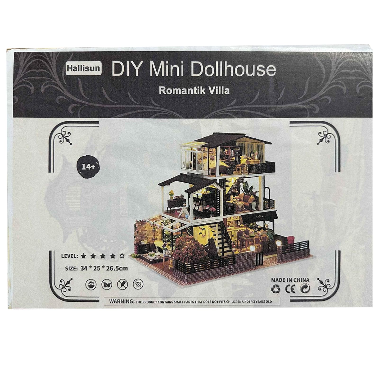 DIY Miniatur Haus, Mini 3D Holzpuzzle Puppenhaus Modell Set mit LED Spieluhr, Romantische Villa Tiny Haus Bücherregal Deko Bastelset, Geburtstag Geschenk für Erwachsene Frauen Männer