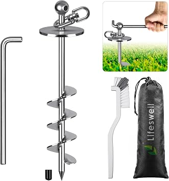 Dog Anchor Pegs 426mm Dog Anchor Mooring Stick Dog Stakes Heavy Duty Screw-in 360 Degree Rotation Tangle-free Mooring Anchor for Dog, Pet Anchor Ground Anchor for Garden, Camping, Beach