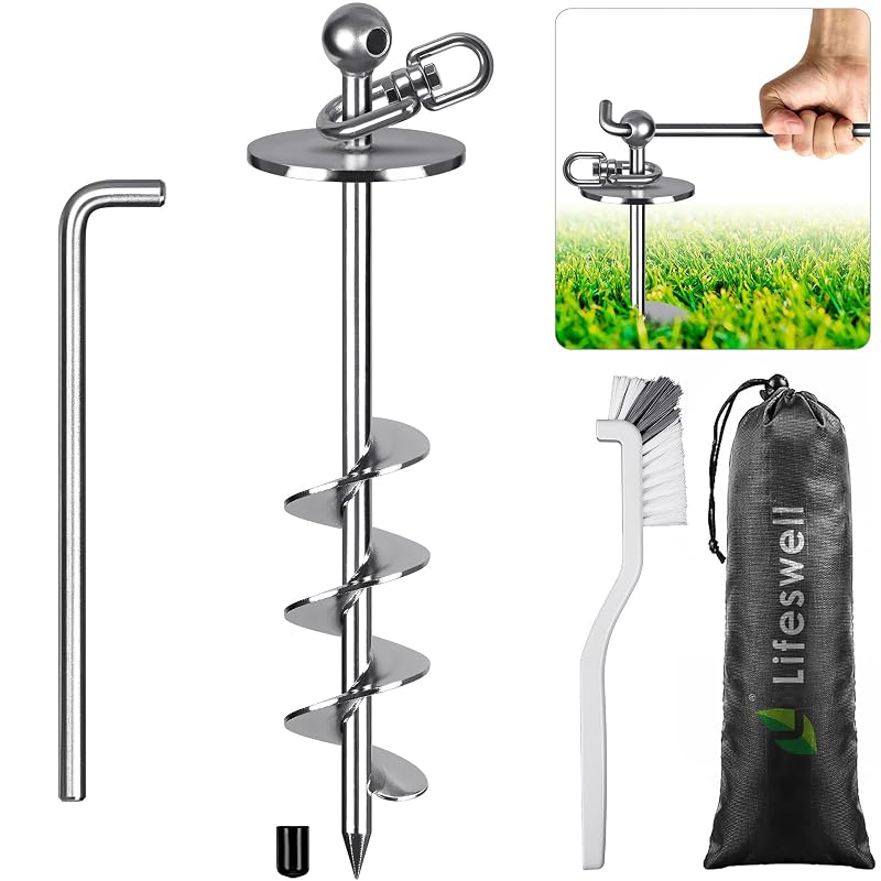 Estaca espiral de fixação para cães em aço com giro 360° Lifeswell Silver-E, 42,42 cm, 1 unidade