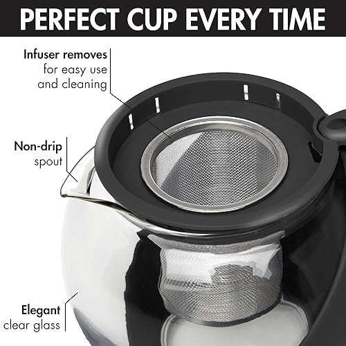 Miniatura 6 de Primula tetera de media luna para juego de té con flores  vidrio de seguridad para temperatura con pico ancho  40 onzas  vidrio transparente con