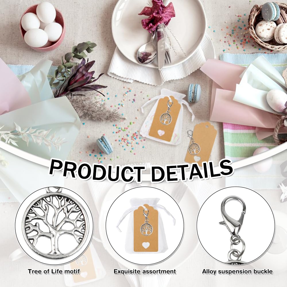 40 Pezzi Portachiavi Albero Della Vita,40pz Sacchetti Organza,40 Kraft Card Albero Dellas Lega Dellas Vita Portachiavi Ciondolo Alber Della Vitas per Battesimo Comunione Bomboniere Matrimonio
