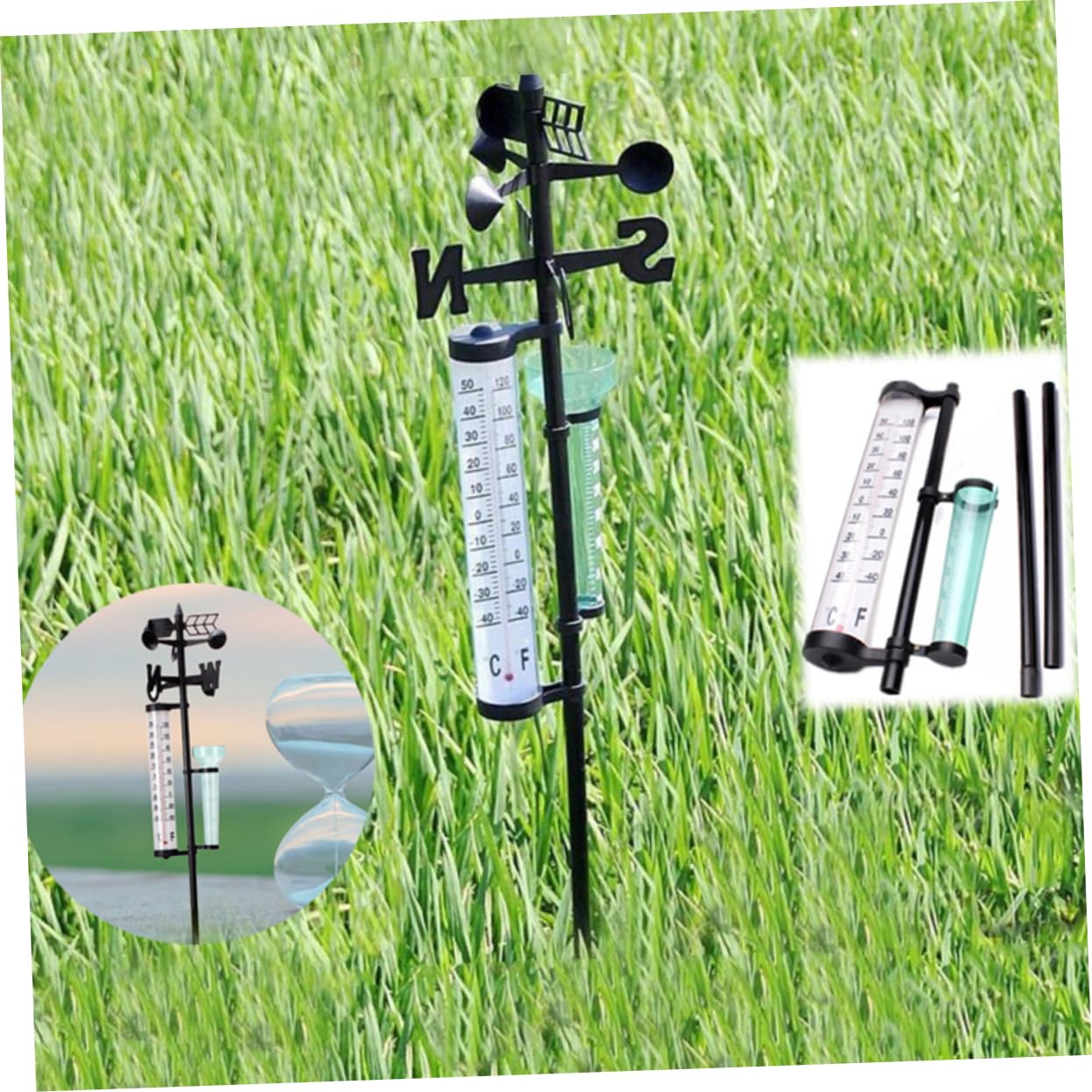 Außenthermometer 2 Satz Regenmesser Windrichtungsmesser Kunststoff