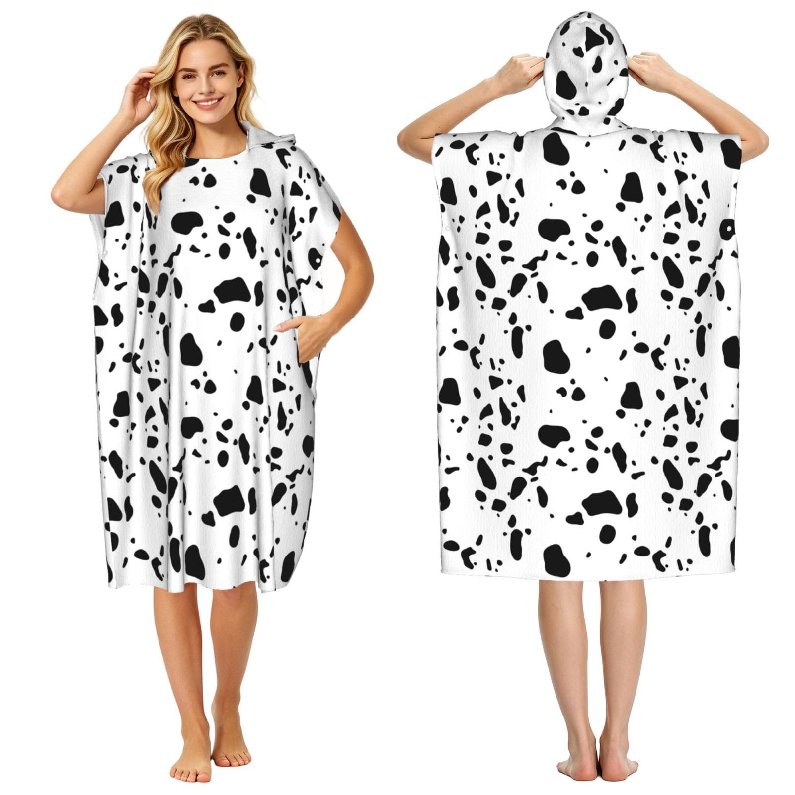 Poadnly Cow Skin Dalmatians Dog Spots Animal Animals Dalmatian, Adult Hooded Beach Towel 90 x 110 cm,Changing Bath Robe, Surf Poncho Towel For Women Men