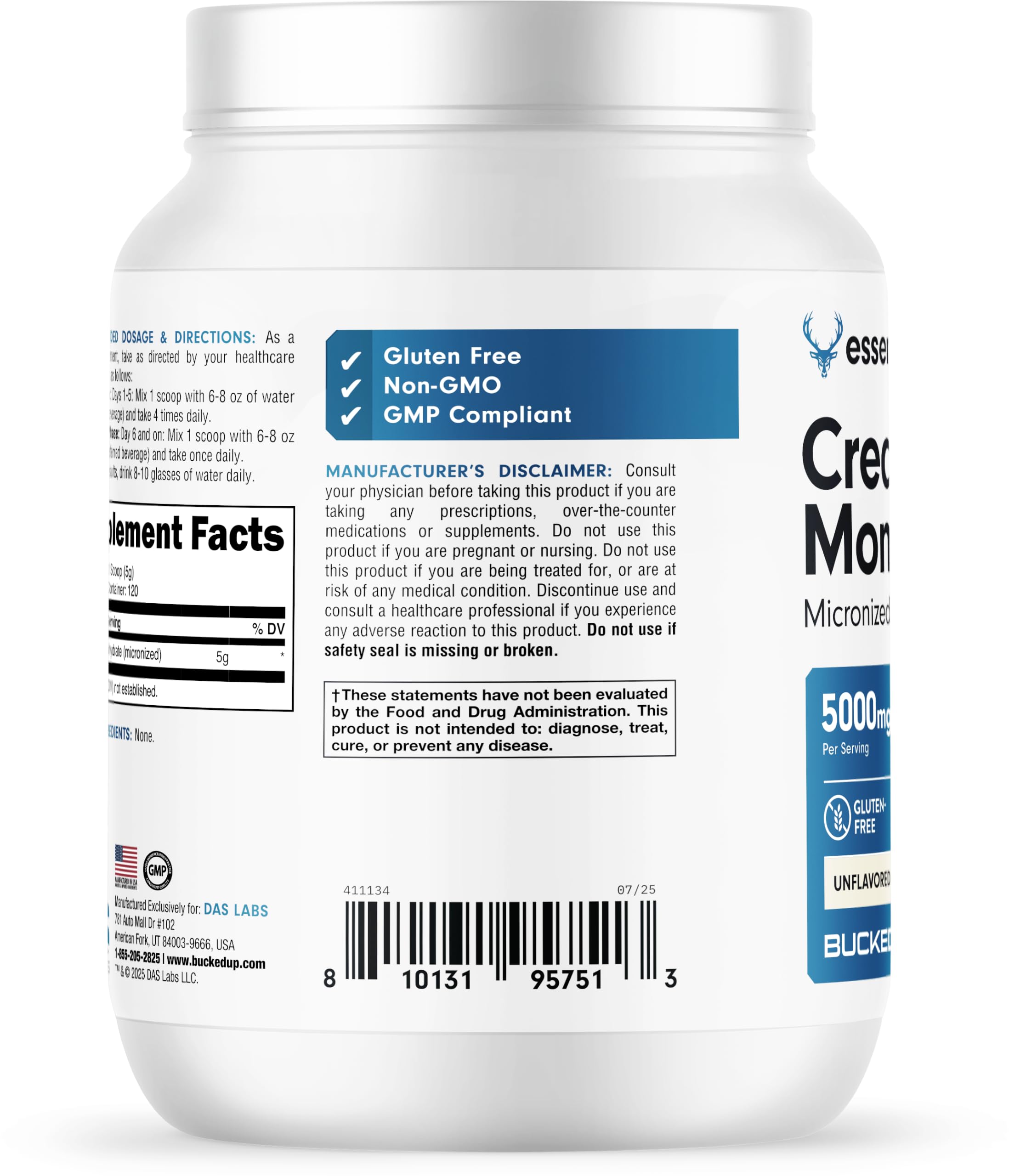 Bucked Up Pure Micronized Creatine Monohydrate for Women and Men - Easy to Mix and Unflavored - 5G Per Serving - 120 Servings - 600 Grams Per Container — Amazon image 4
