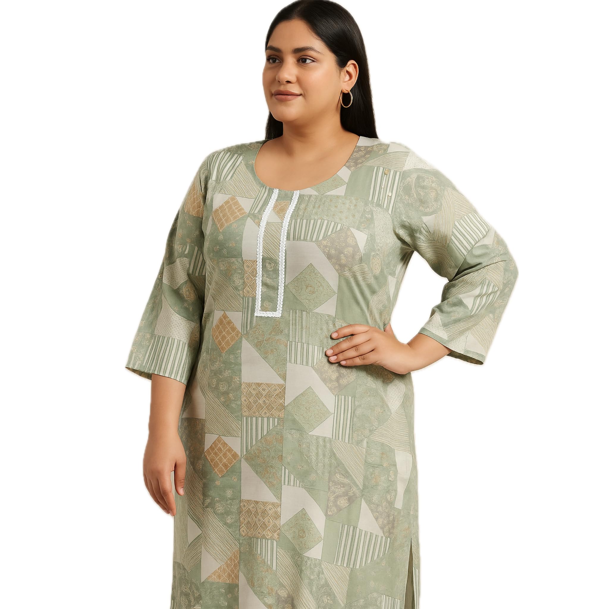 GROK Plus Size Women Cotton Straight Kurta (Polka and Geometric) XL,2XL and 3XL,Pastel Colour,Abstract Print,Cotton Kurta-picture-39