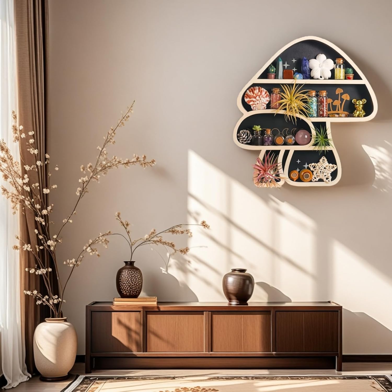 Cute Wooden Mushroom Wall Decoration Accessory Display Stand, Suitable for Crystals, Stones, Gemstones, Healing Stones, Rare Treasures, Interesting Room Wall Decoration (Mushroom Crystal Stand)