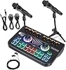 Dual Microphone Podcast Equipment Bundle with Audio Interface Dj Mixer Sound Card Board for Studio Recording Live Streaming and Music Production