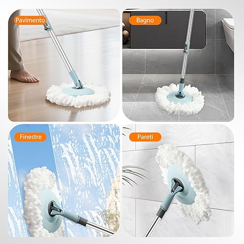 Miniatura 8 de Cubos de fregona para limpieza de suelos, escurridor giratorio de 360, agua sucia separada con cabezal de fregona de microfibra reemplazable, húmedo